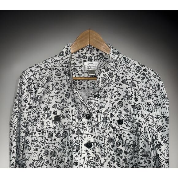 CJ Banks White Denim Jacket With Black Funny Pages Print Size Large Teachers - Picture 2 of 8